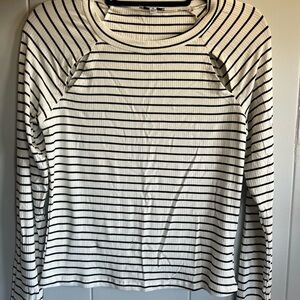 white birch Cream and Black Striped Ribbed Long-Sleeve Top